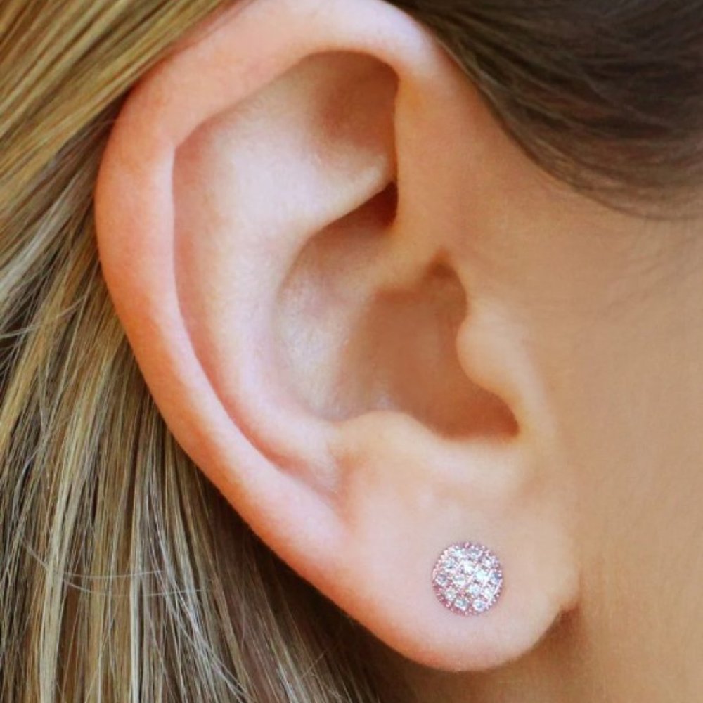 Rose Gold Pave Disc Stud Earrings - Women Jewelry Earrings